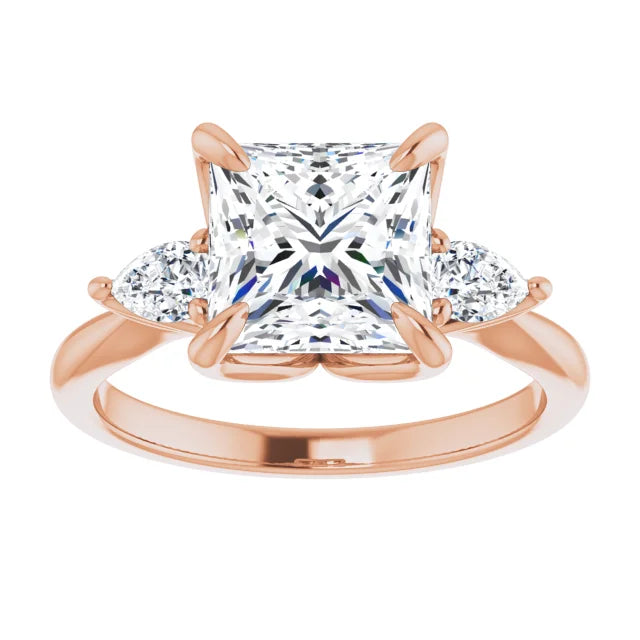 Rose Gold Princess Cut Three Stones Engagement Ring