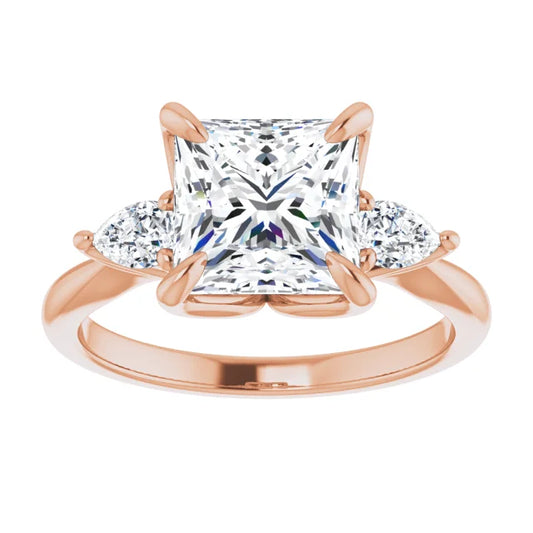 Rose Gold Princess Cut Three Stones Engagement Ring