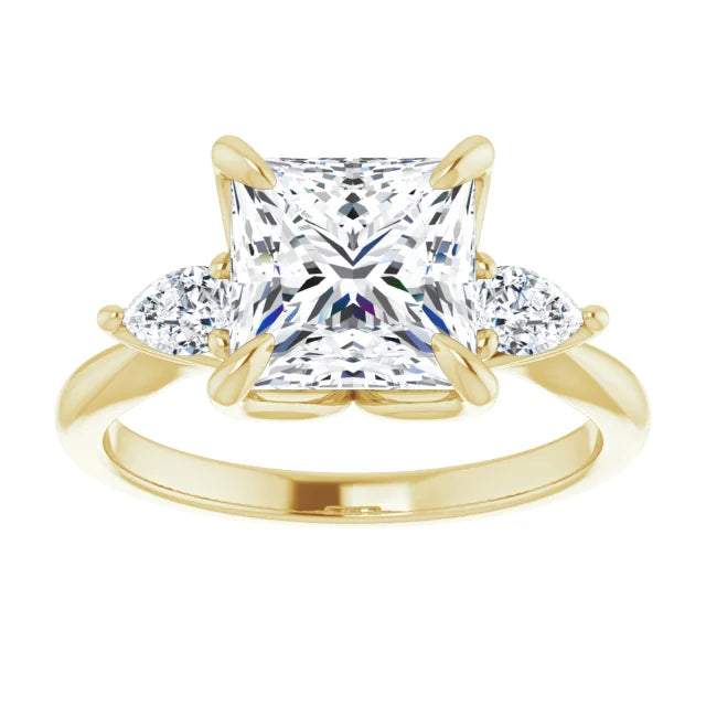 Yellow  Princess Cut Three Stones Engagement Ring