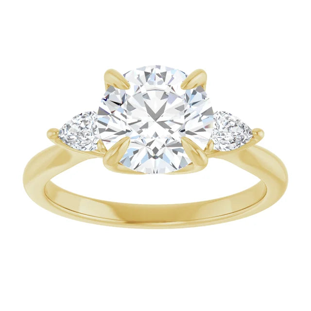 Yellow Gold Round Three Stones Engagement Ring