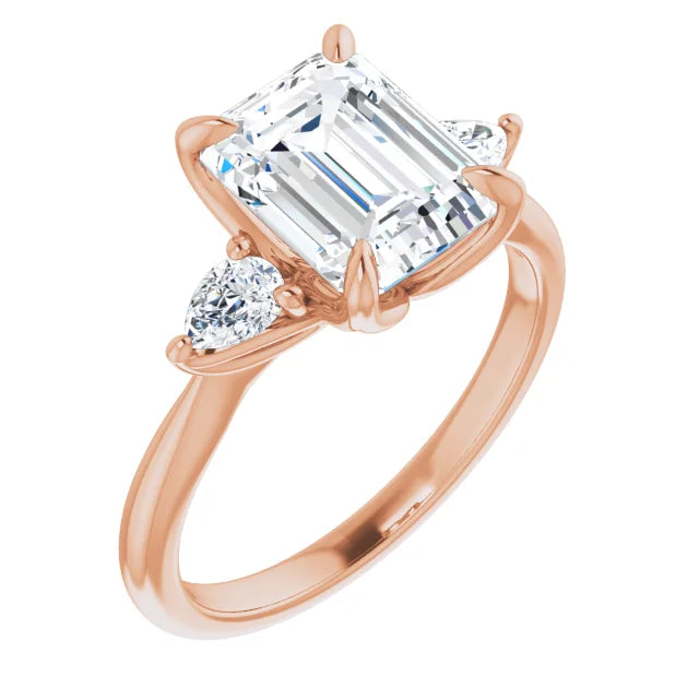 Rose Gold Emerald Three Stones Engagement Ring