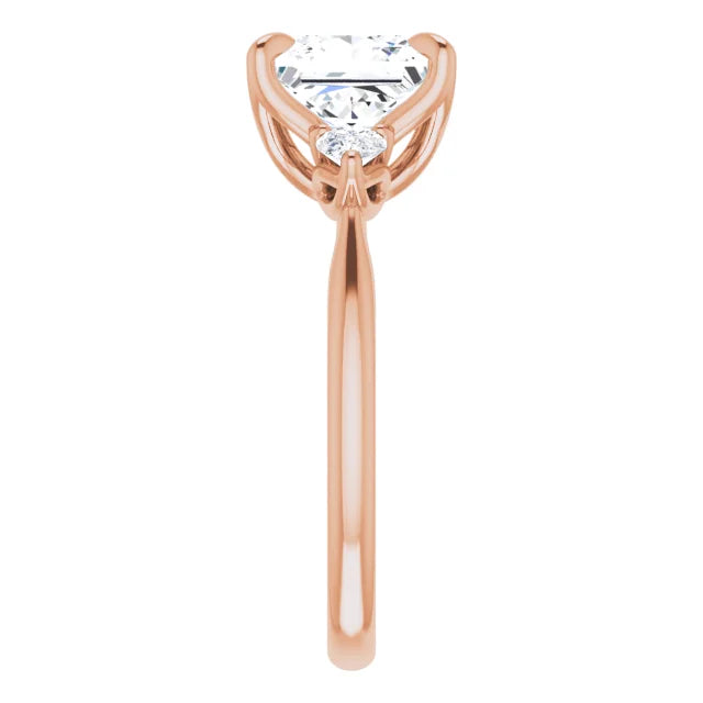 Rose Gold Princess Cut Three Stones Engagement Ring