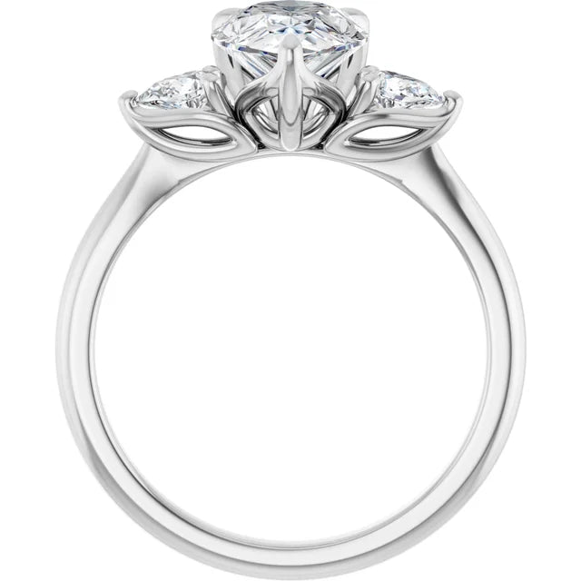 White Gold Pear Three Stones Engagement Ring