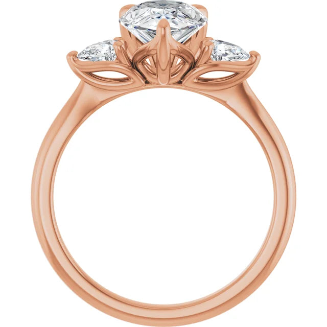 Rose Gold Pear Three Stones Engagement Ring