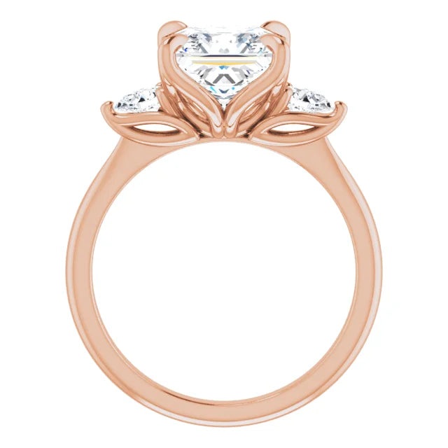 Rose Gold Princess Cut Three Stones Engagement Ring