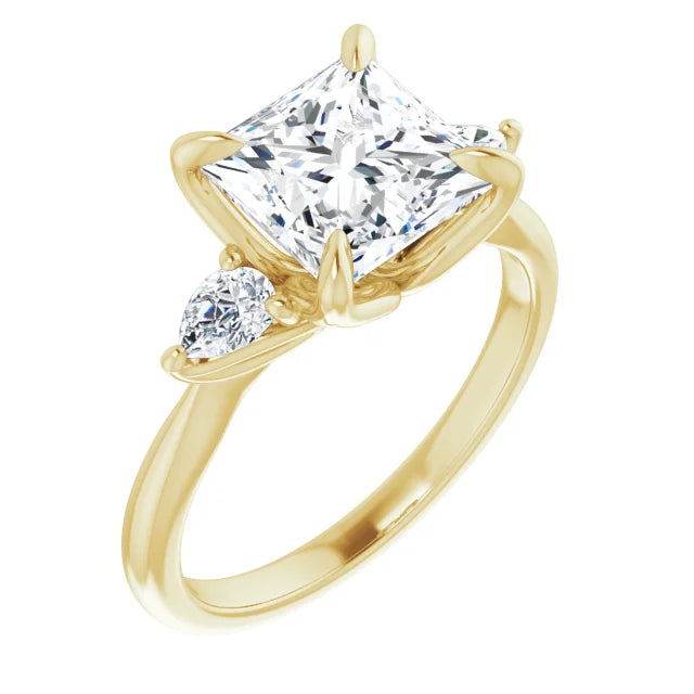 Yellow Gold Princess Cut Three Stones Engagement Ring