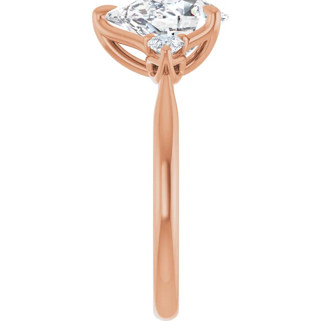 Rose Gold Pear Three Stones Engagement Ring