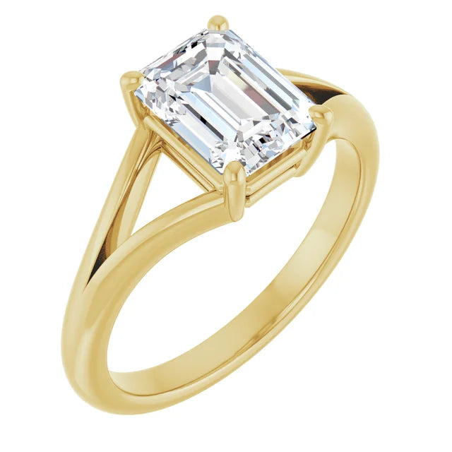 Yellow Gold Emerald Cut Solitaire Engagement Ring