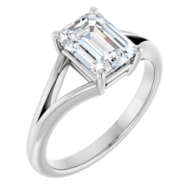 White Gold Emerald Cut Solitaire Engagement Ring