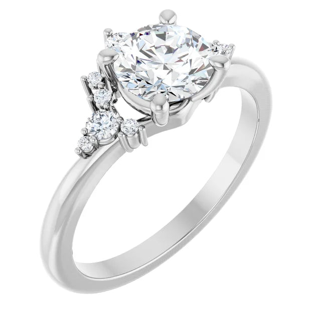 White Gold Round Engagement Ring With Design