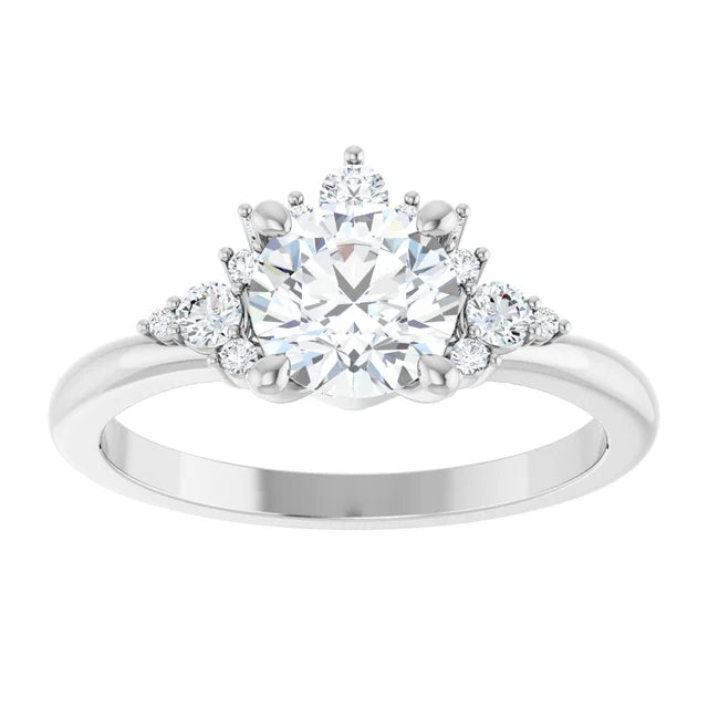 White Gold Round Engagement Ring With Design