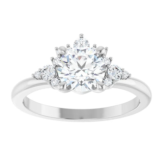 White Gold Round Engagement Ring With Design
