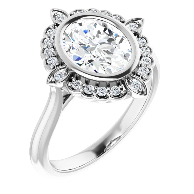 White Gold Oval Engagement Ring With Halo