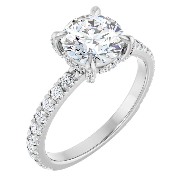 White Gold Round Engagement Ring With Hidden Halo