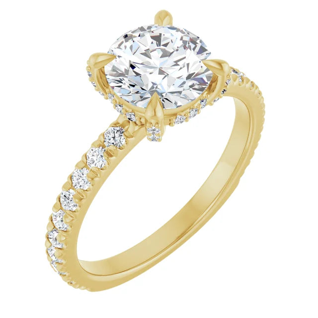 Yellow Gold Round Engagement Ring With Hidden Halo
