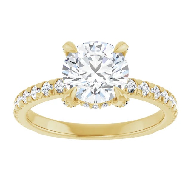 Yellow Gold Round Engagement Ring With Hidden Halo