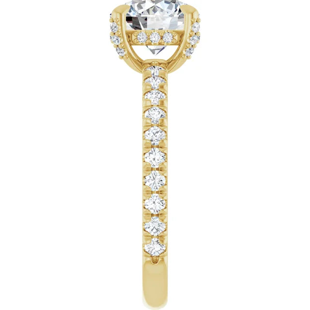 Yellow Gold Round Engagement Ring With Hidden Halo