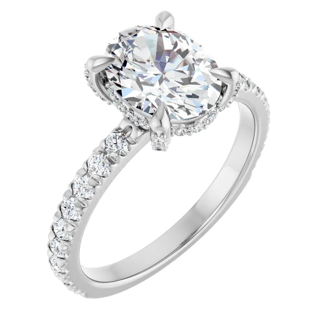White Gold Oval Engagement Ring With Hidden Halo