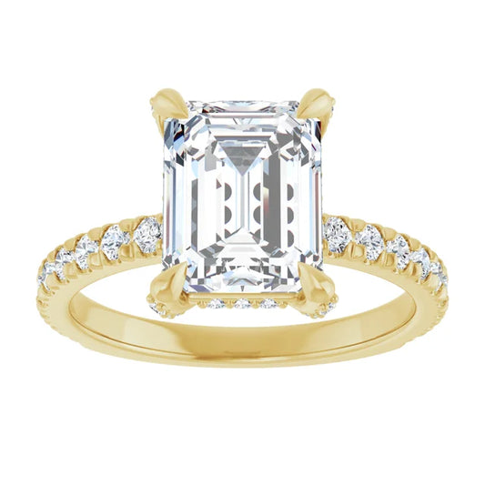 Yellow Gold Emerald Cut Engagement Ring With Hidden Halo