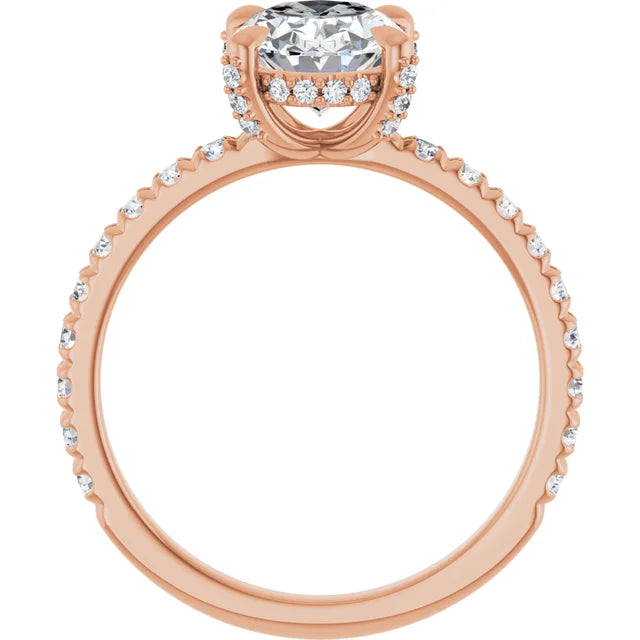 Rose Gold Oval Engagement Ring With Hidden Halo
