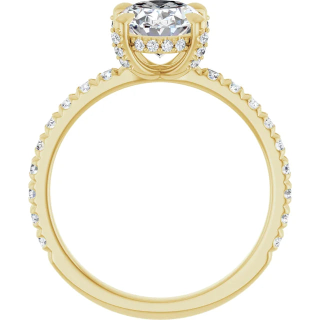 Yellow Gold Oval Engagement Ring With Hidden Halo