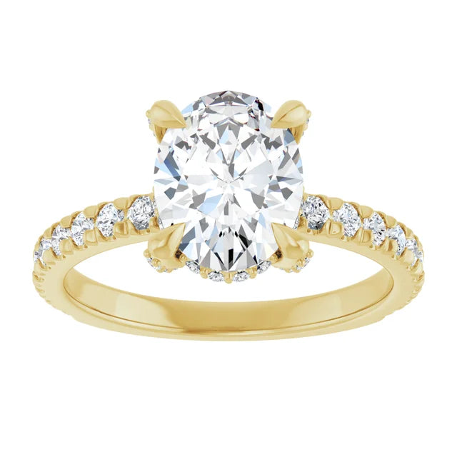 Yellow Gold Oval Engagement Ring With Hidden Halo
