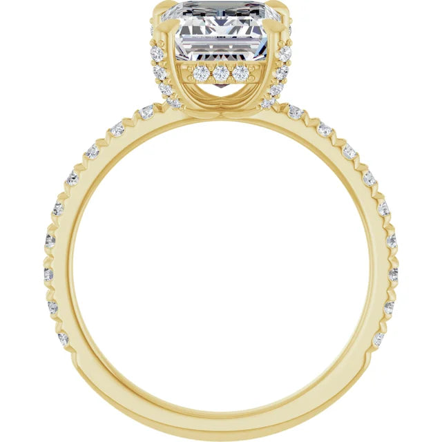 Yellow Gold Emerald Cut Engagement Ring With Hidden Halo