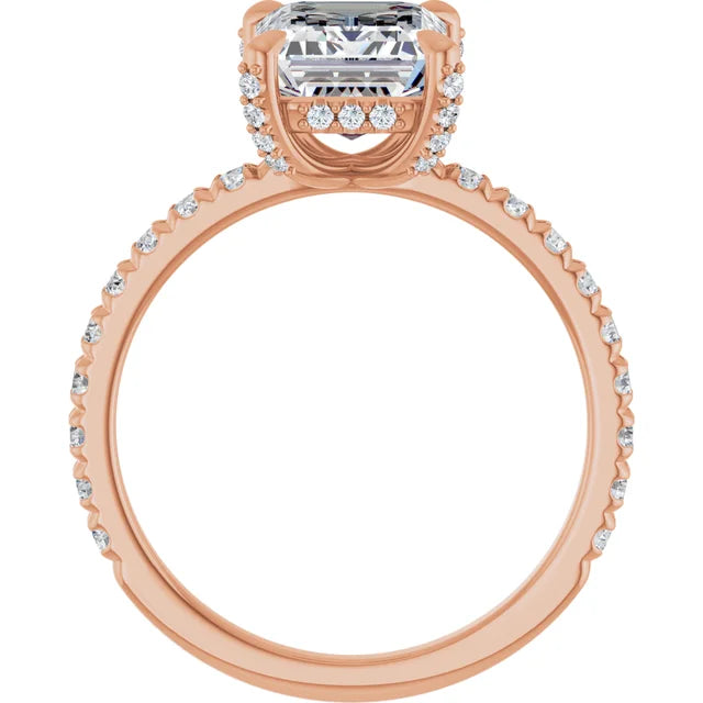Rose Gold Emerald Cut Engagement Ring With Hidden Halo