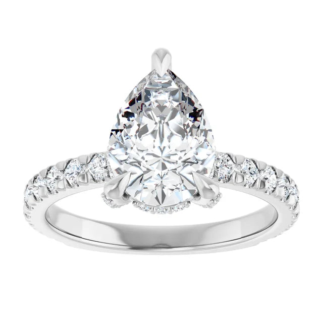 White Gold Pear Cut Engagement Ring With Hidden Halo
