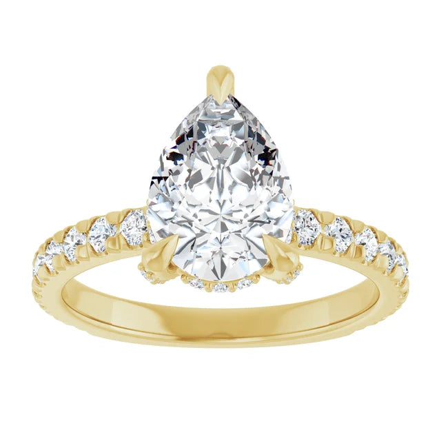 Yellow Gold Pear Cut Engagement Ring With Hidden Halo
