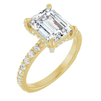 Yellow Gold Emerald Cut Engagement Ring With Hidden Halo