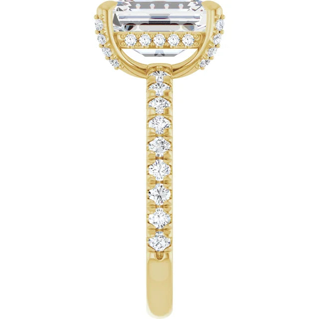 Yellow Gold Emerald Cut Engagement Ring With Hidden Halo