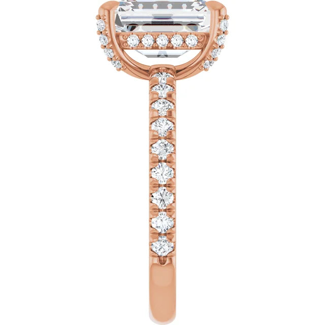 Rose Gold Emerald Cut Engagement Ring With Hidden Halo