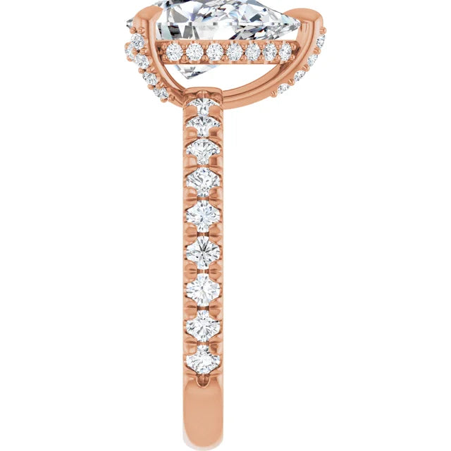 Rose Gold Pear Cut Engagement Ring With Hidden Halo