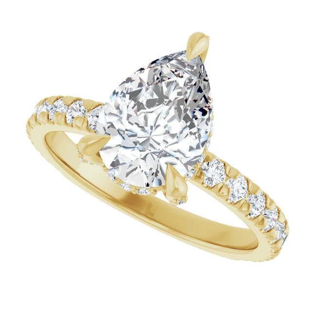 Yellow Gold Pear Cut Engagement Ring With Hidden Halo