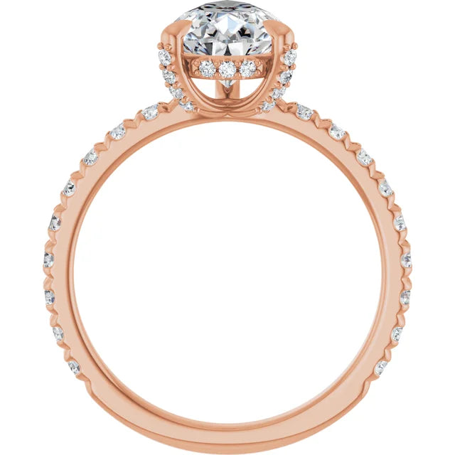 Rose Gold Pear Cut Engagement Ring With Hidden Halo