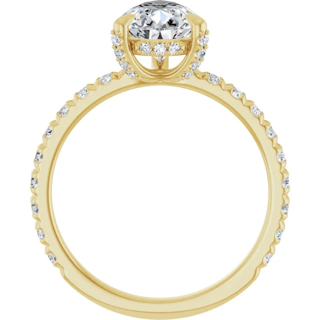 Yellow Gold Pear Cut Engagement Ring With Hidden Halo