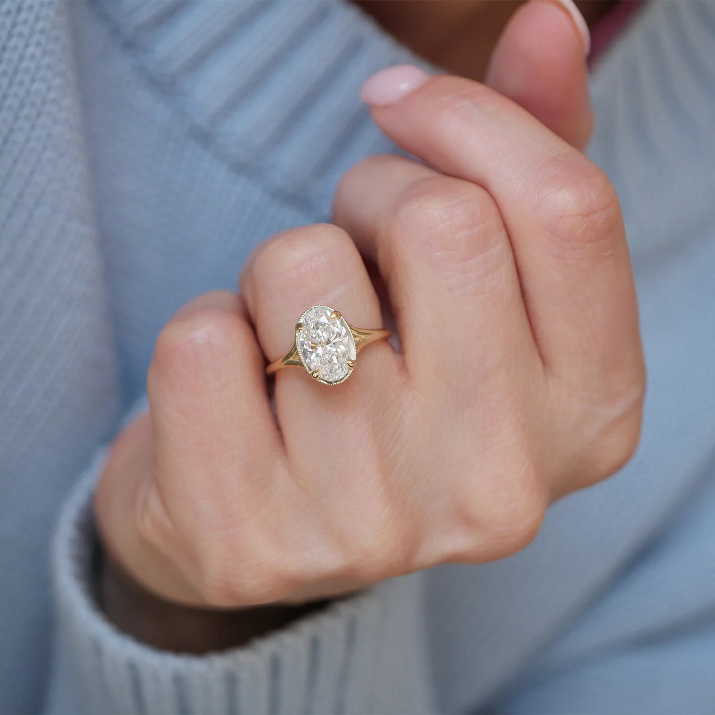 Yellow Gold ESplit Shank Oval Solitaire Engagement Ring