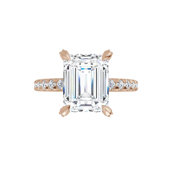 Rose Gold Emerald Cut Engagement Ring With Hidden Halo
