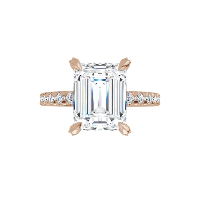 Rose Gold Emerald Cut Engagement Ring With Hidden Halo