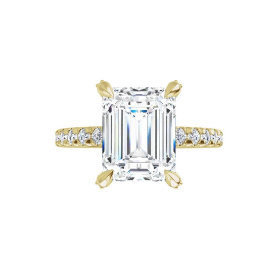 Yellow Gold Emerald Cut Engagement Ring With Hidden Halo