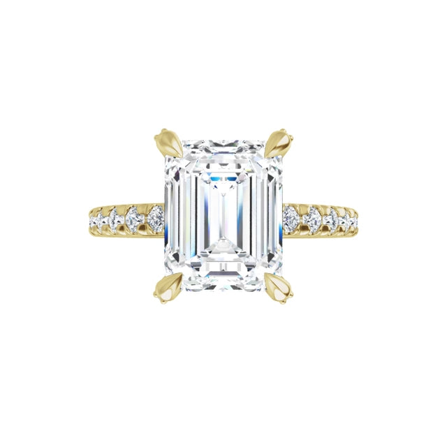 Yellow Gold Emerald Cut Engagement Ring With Hidden Halo