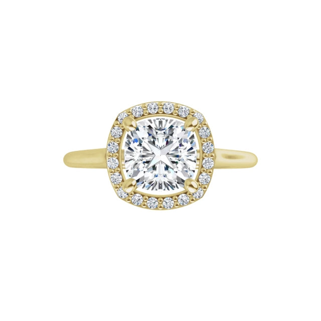Yellow Gold Cushion Engagement Ring with Halo