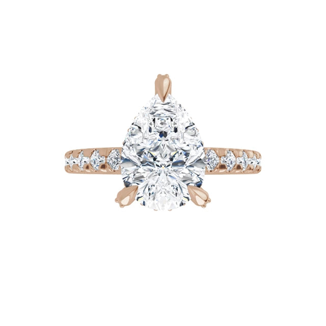 Rose Gold Pear Cut Engagement Ring With Hidden Halo