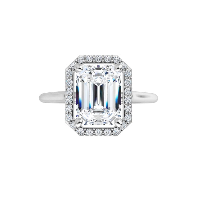 White Gold Emerald Engagement Ring with Halo