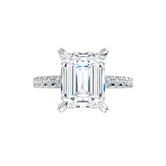 White Gold Emerald Cut Engagement Ring With Hidden Halo