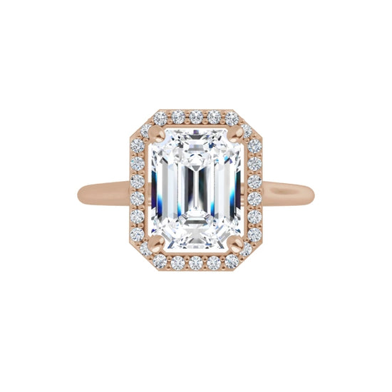 Rose Gold Emerald Engagement Ring with Halo